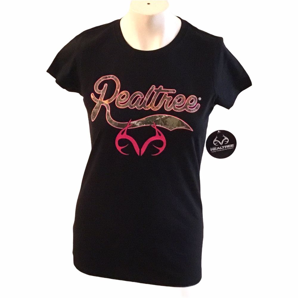 Realtree Camo Antlers Blk/Camo/Pink T-Shirt S NWT